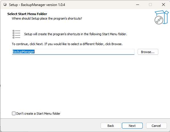 Select Start Menu folder